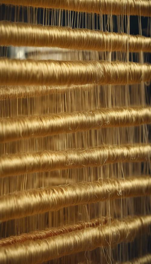A cascade of gold silk threads being manufactured in a traditional silk factory.