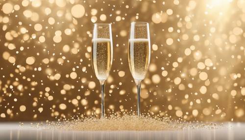 Um elegante padrão de bolhas de champanhe contra um fundo dourado.