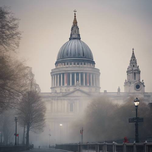 一幅印象派畫作，描繪了被倫敦著名的大霧吞沒的聖保羅大教堂。