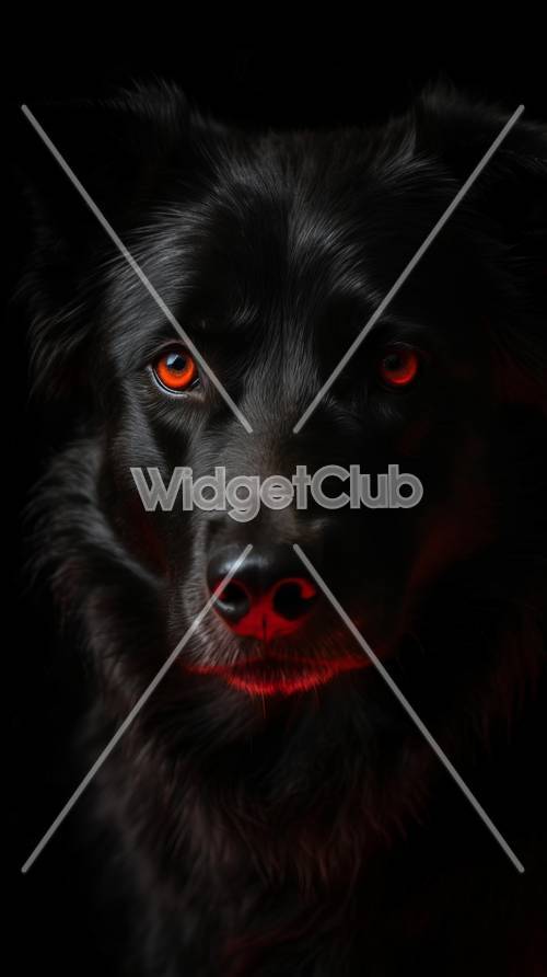 Misterioso cane nero con occhi rossi luminosi