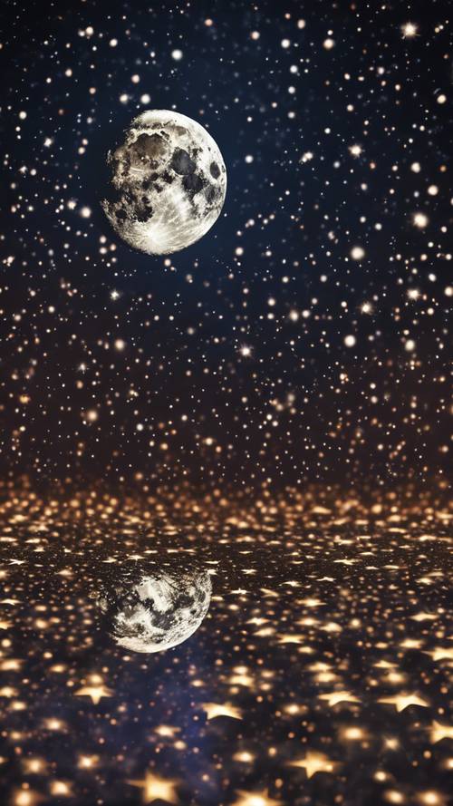 Bầu trời lốm đốm sao, nhưng mặt trăng là ngôi sao nổi loạn, tròn trịa và rạng rỡ trên nền đen tuyền.