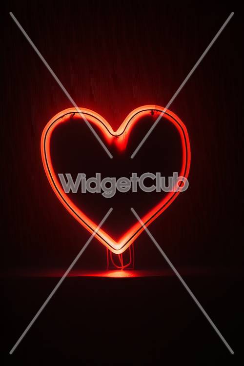 Luz de néon com coração vermelho brilhante