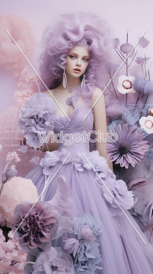 아름다운 라벤더 드레스와 꽃