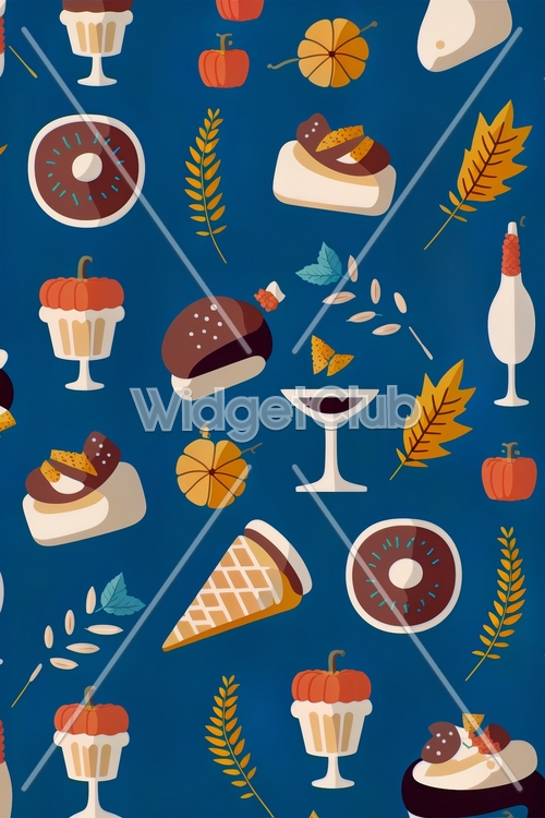 Fun Food and Autumn Leaves Pattern Wallpaper[57ac187cc9b643ae935b]