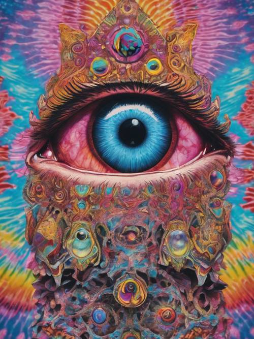 An all-seeing mystical third eye set against a tie-dyed psychedelic background. Tapeta [29ac4de70ade4600a5bd]