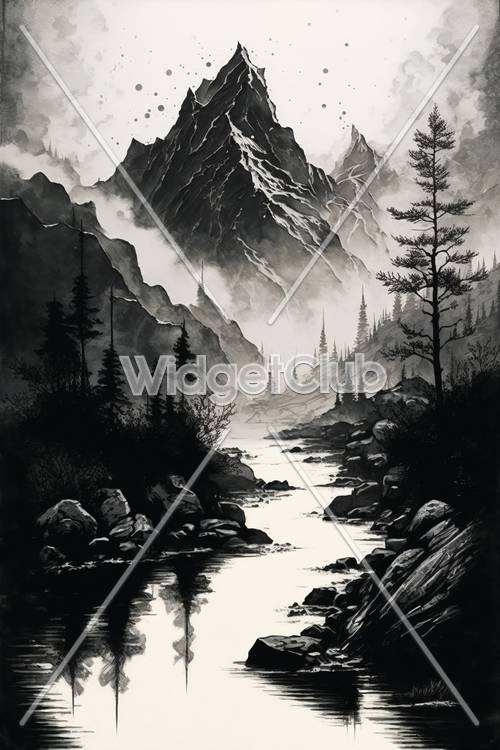 Misty Mountain Landscape with River