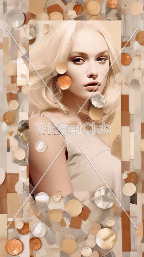 Femme blonde avec un design circulaire abstrait