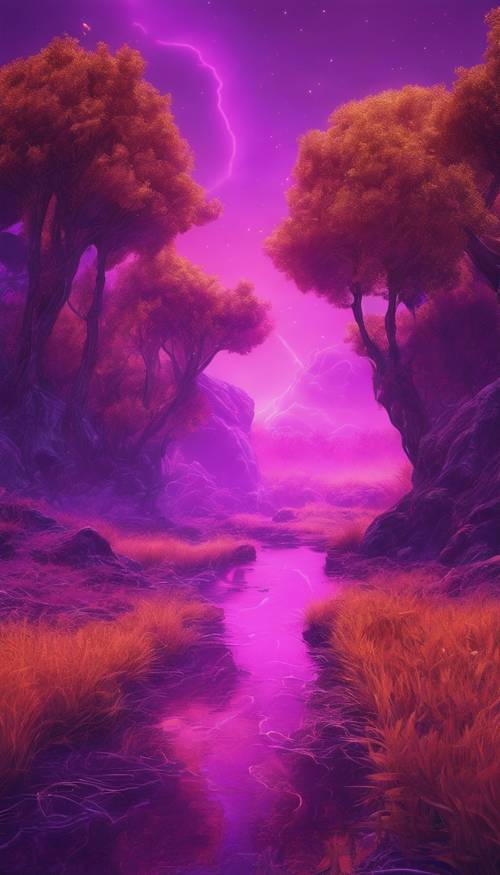 A mysterious landscape illuminated by a cool purplish neon glow. Tapeta [5e24d005bf0b4653a8a9]