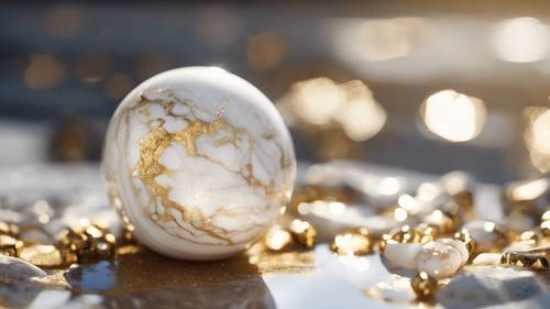 A pristine white and gold marble reflecting the midday summer sunlight.