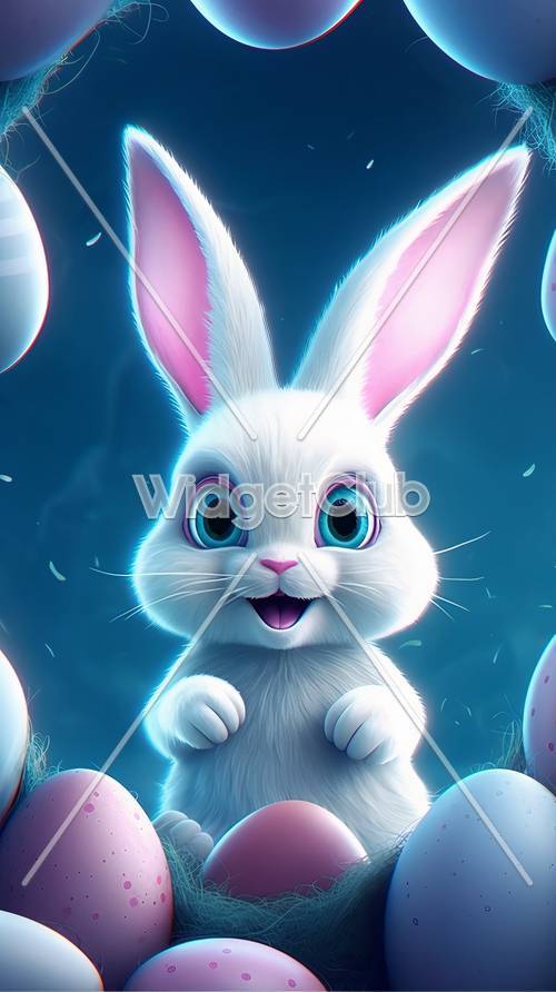 Cute White Bunny in a Magical Forest