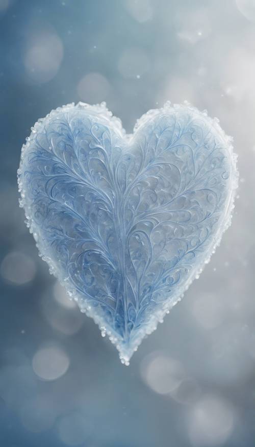 A delicate white heart adorned with intricate blue frost patterns. Kertas dinding [96d3ec9ee0064d20a9a9]