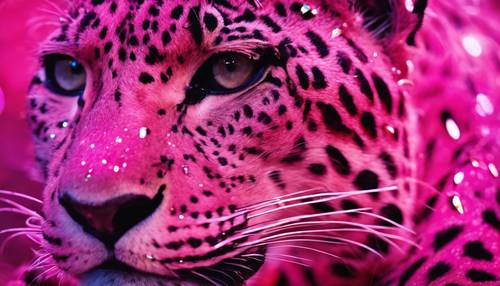 Ein lebendiges, schillerndes zentrales Kunstwerk, das einen einzigartigen, abstrakten Leopardendruck in Pink zeigt.
