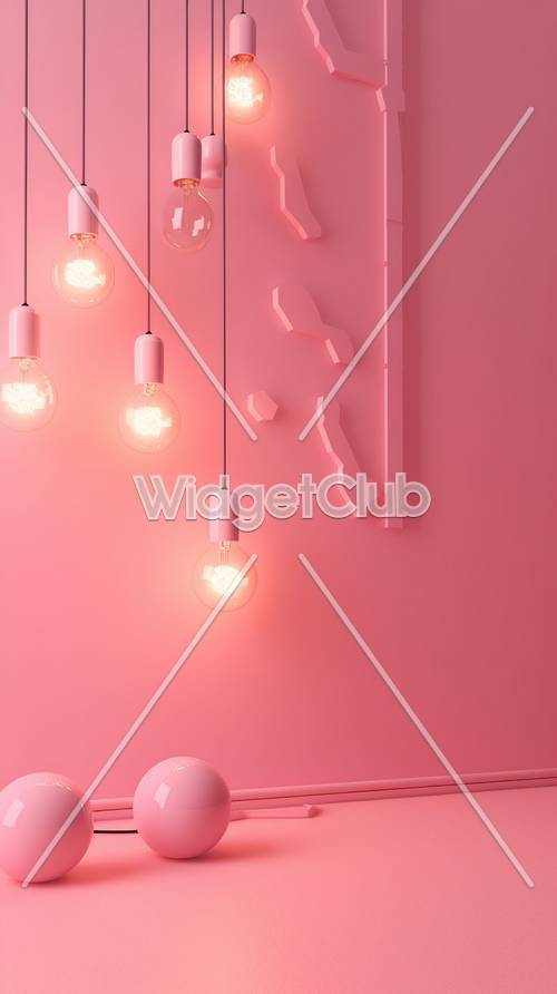 Светящиеся лампочки на розовом фоне