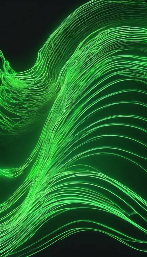 Abstract flowing lines and waves in neon green color. Behang [d2aa16a2cb1347f98220]