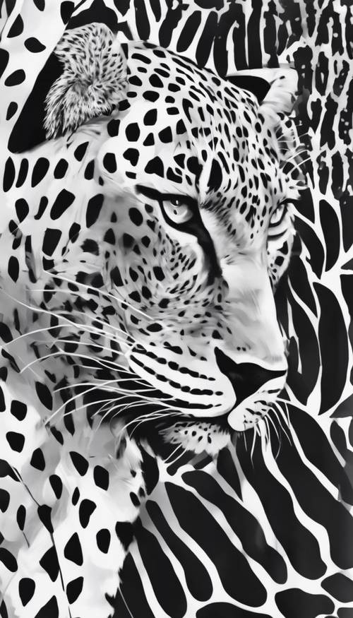 Una ilustración abstracta de un estampado de leopardo blanco y negro de la jungla incorporado en el diseño.