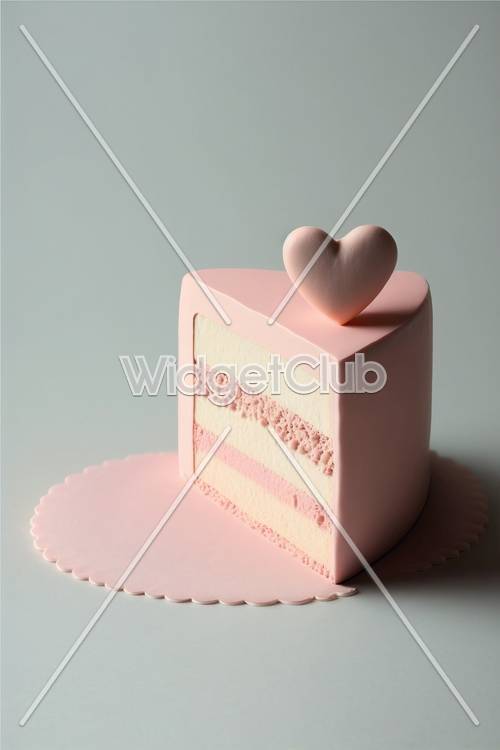 ピンク色のハートのケーキスライス