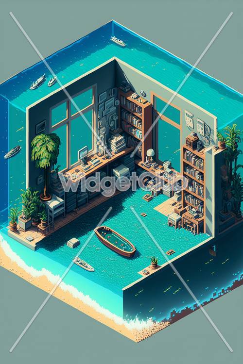 Cool Isometric Room Full of Books and Water