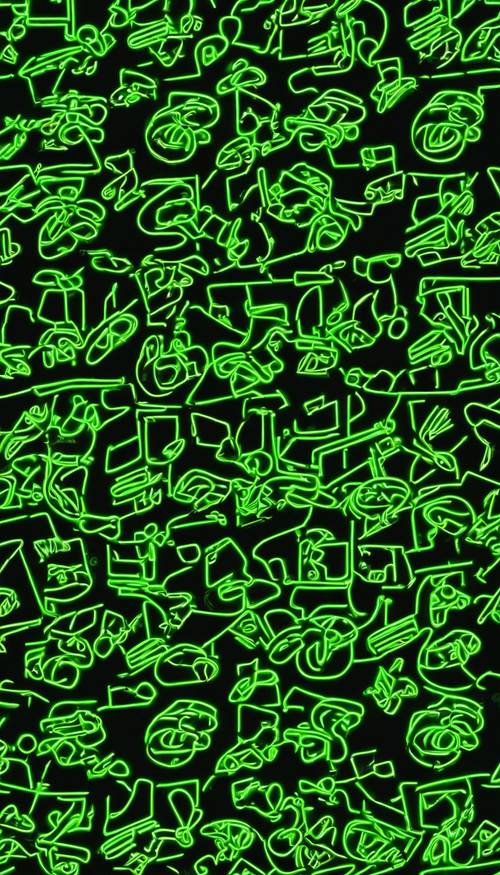 نمط سلس من شعارات Razer باللون الأخضر النيون الصغيرة على خلفية سوداء.