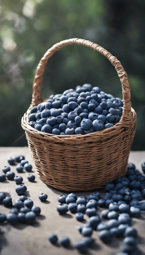 一篮子蓝莓和灰色石头混合在一起。