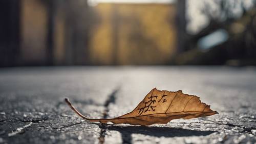 A solitary, dried up leaf on a pavement with 'Depression is silent' inked on it.