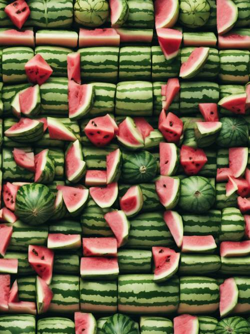 A watermelon farm from a bird's eye view, forming a beautiful geometric pattern.