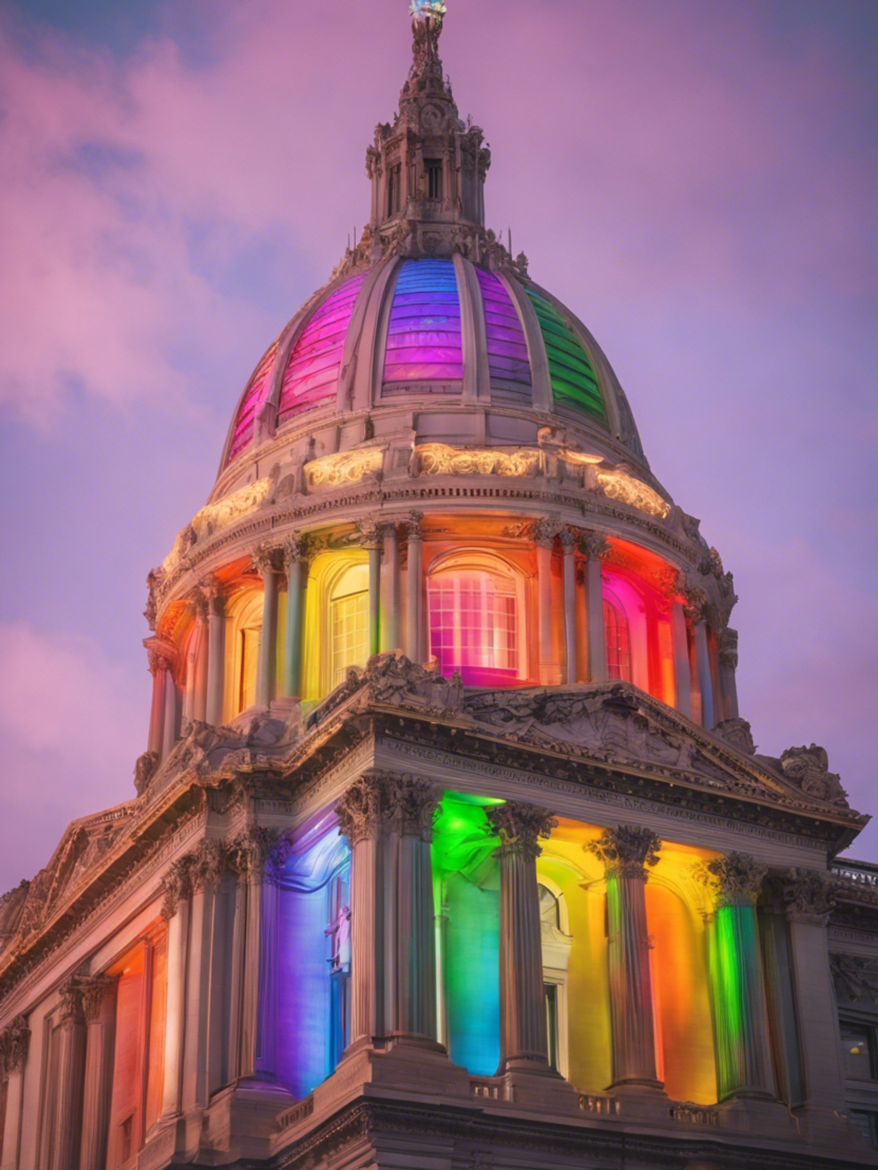 San Francisco's City Hall illuminated in rainbow colors in honor of Pride Month. Wallpaper[a01b5ed1867f4cff8c6b]