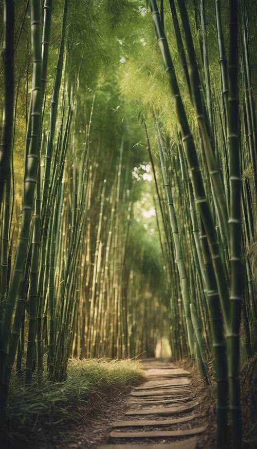 Un bosque de bambú que susurra suavemente con la brisa del atardecer.