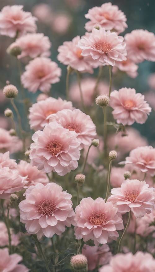A collection of beautiful pastel pink flowers in full bloom.
