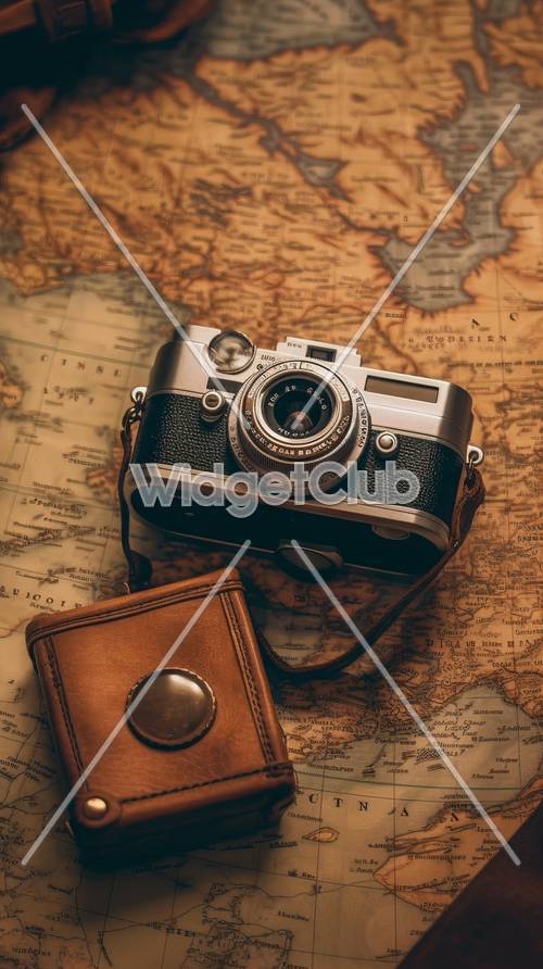 Vintage Camera on World Map