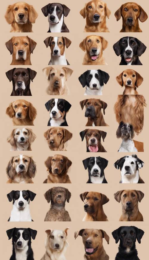 A variety of brown colored dog breeds, each with a different expression, combined into a heartwarming collage.