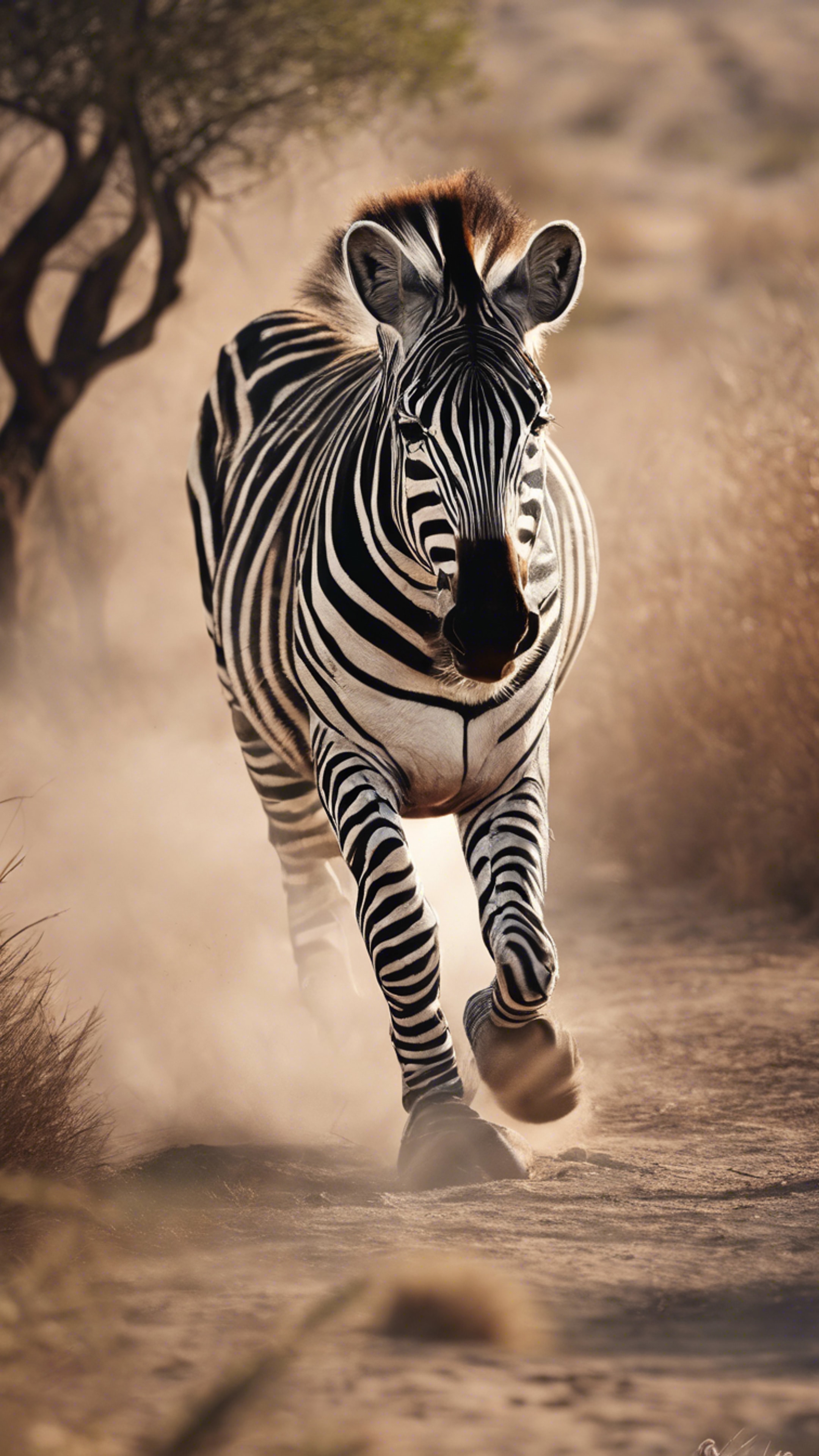 A drama-drenched scene of a lone zebra escaping from the chase of a lion.壁紙[cee409e9122146049413]