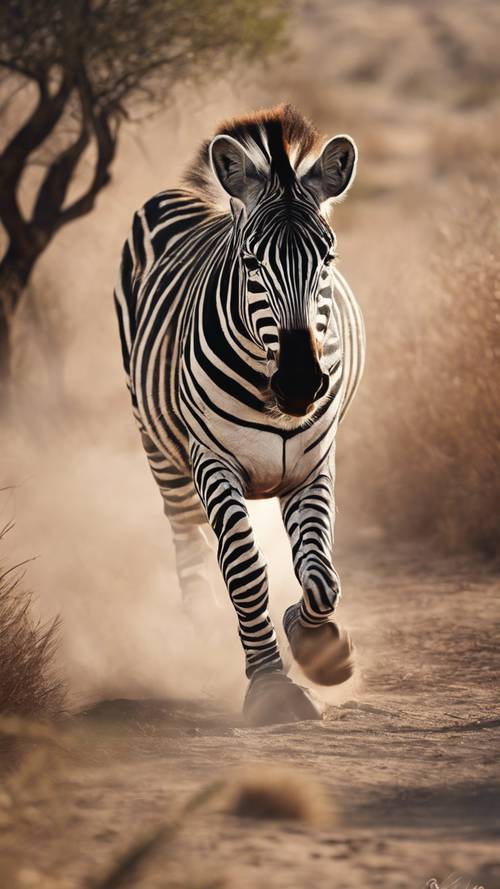 A drama-drenched scene of a lone zebra escaping from the chase of a lion.