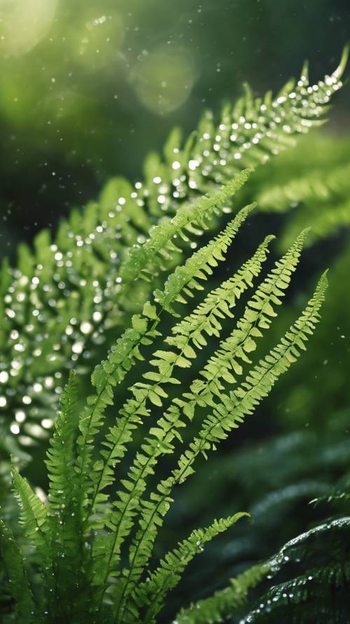 A bouquet of verdant ferns glistening with morning dew. Ფონი [0f0fb10e897a43b1bf8b]