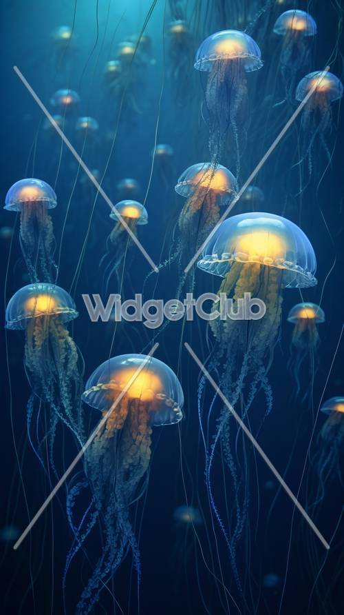 Scena subacquea luminosa delle meduse