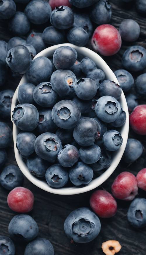 Lukisan benda mati berwarna biru tua yang monoton menampilkan berbagai macam buah blueberry