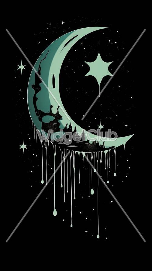Dreamy Night Sky with Crescent Moon and Stars Tapeta [9acd619cfe84491c9495]