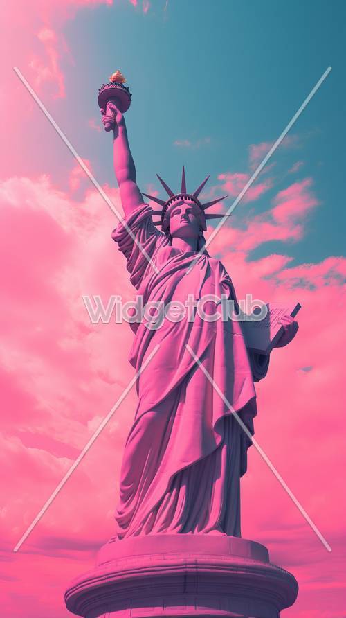 Ciel rose et statue de la Liberté
