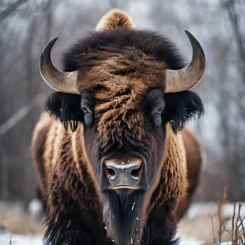 Bison in the middle of shedding their winter coats, revealing the fresh fur underneath.