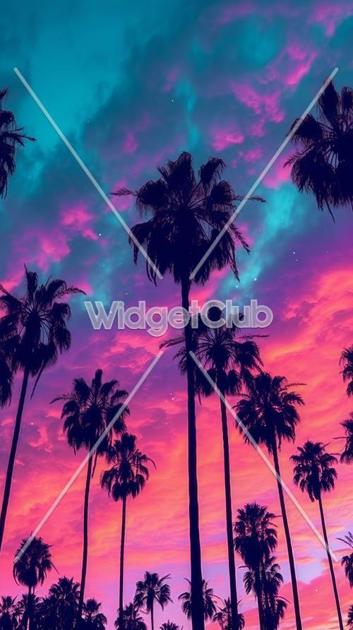 Colorful Sky and Palm Trees at Night