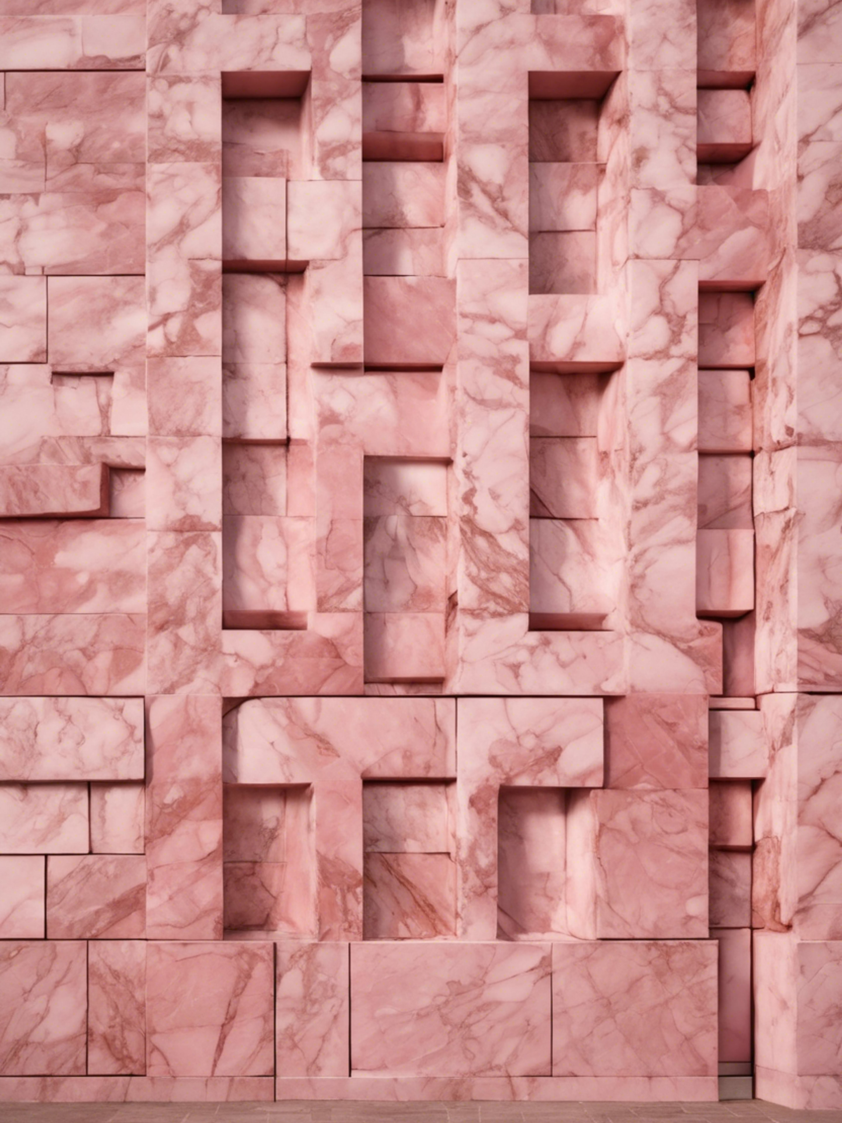 An outdoor wall of a building, made of polished pink marble. Behang[24255f95efd34f59a019]