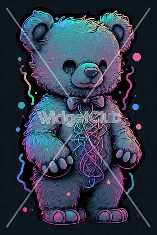 Colorful Teddy Bear with Twisted Strings and Bubbles