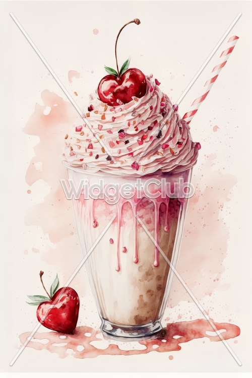 Cherry Topped Milkshake Art for Kids壁紙[89dd461b20ad4f04ba12]