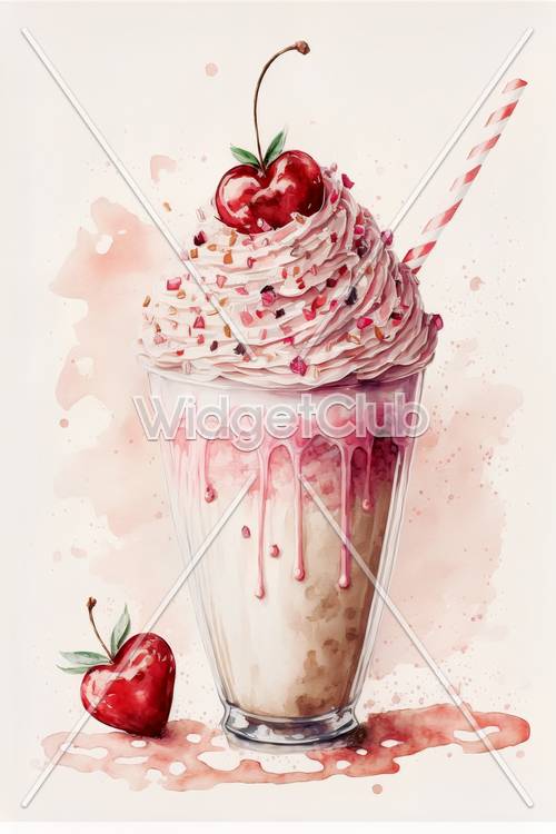 Arte de milkshake com cobertura de cereja para crianças
