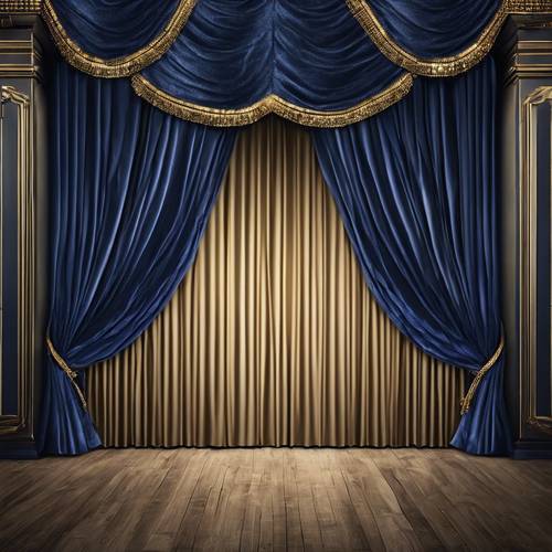 A textured navy blue velvet curtain in a luxurious theatre. Divar kağızı [8f384b65a3284aea971f]