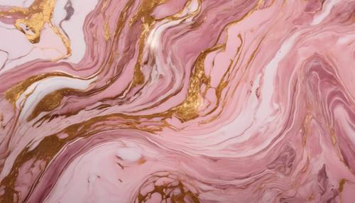Eine Vogelperspektive auf eine ausgedehnte Fläche aus rosa und golden gewirbeltem Marmor.