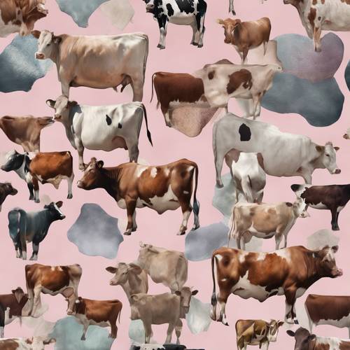 A collage art piece made up of pastel-colored cow hide. Tapeta [86c64a9235f94853bdd8]