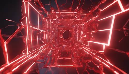 A 3D image of geometric interconnected shapes glowing fiery red. Валлпапер [b5227dc12267400e8e06]