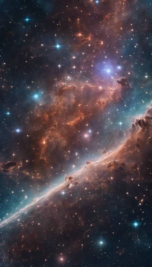Безмятежный вид на космическое пространство с мерцающими звездами и мирными туманностями.