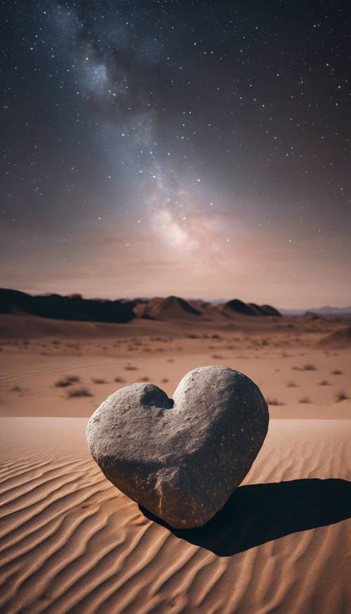 A lone heart-shaped rock amid a starlit desert, embodying the essence of indie music.