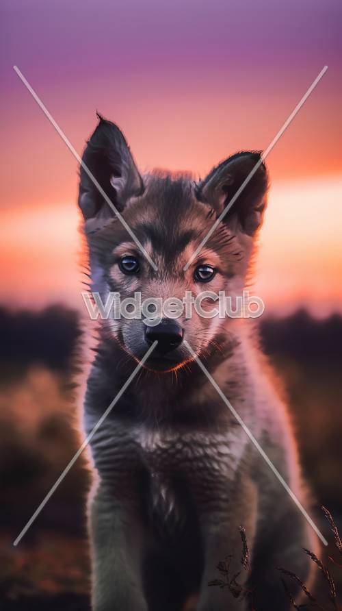 Cute Puppy at Sunset